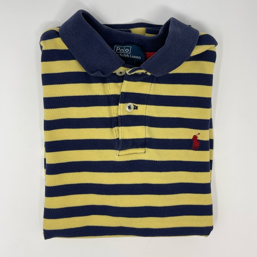 POLO By RALPH LAUREN: Navy/Yellow Striped Polo Shirt, Size 7 - Picture 4 of 4